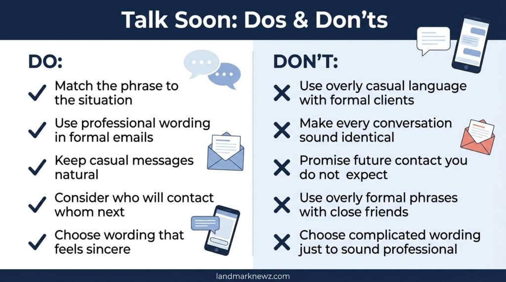 dos and don’ts for using talk soon in professional and casual communication