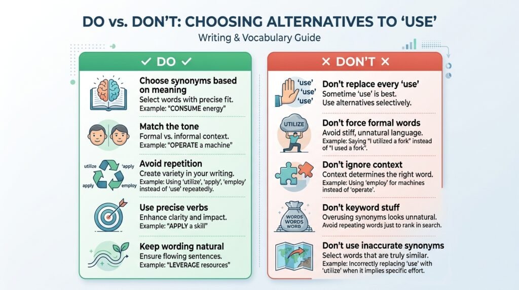 Do and don't guide for choosing synonyms for use