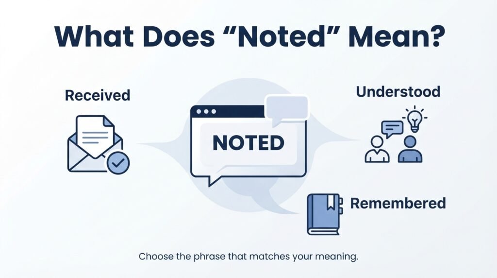 What does noted mean in English communication