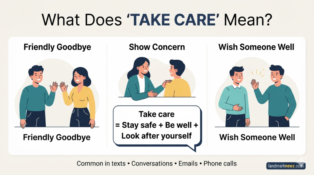 What does take care mean in friendly, caring, and everyday conversations