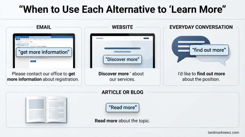 When to use alternatives to learn more in emails websites and articles