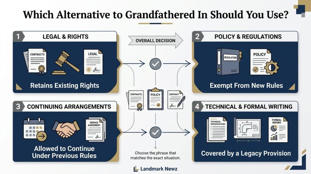 Guide showing which alternative to grandfathered in to use in different situations