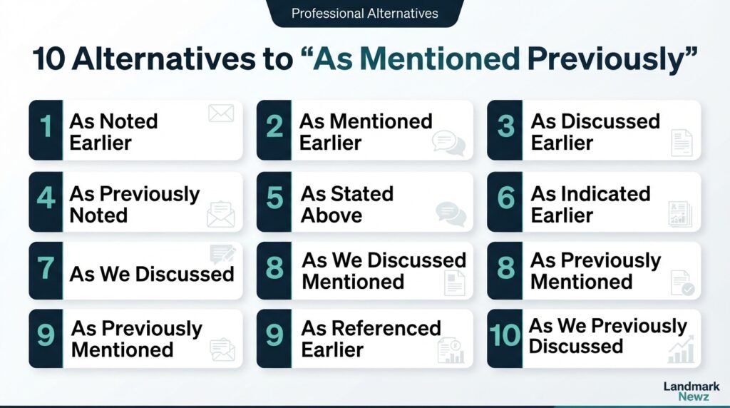 10 alternatives to as mentioned previously for professional writing