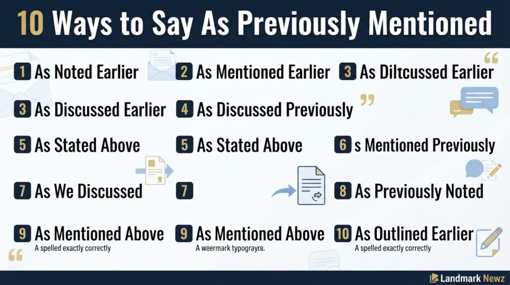 10 alternatives to say as previously mentioned in professional English