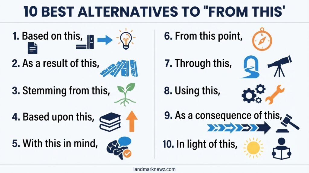 10 alternatives to from this including based on this and in light of this