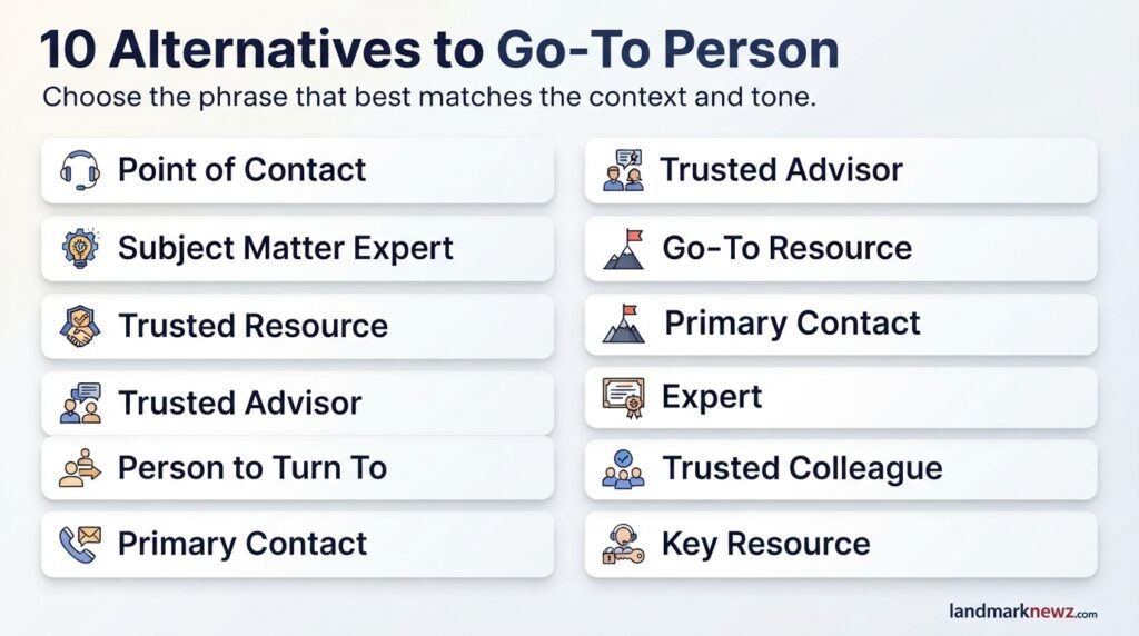 10 alternatives to go-to person including point of contact and trusted resource