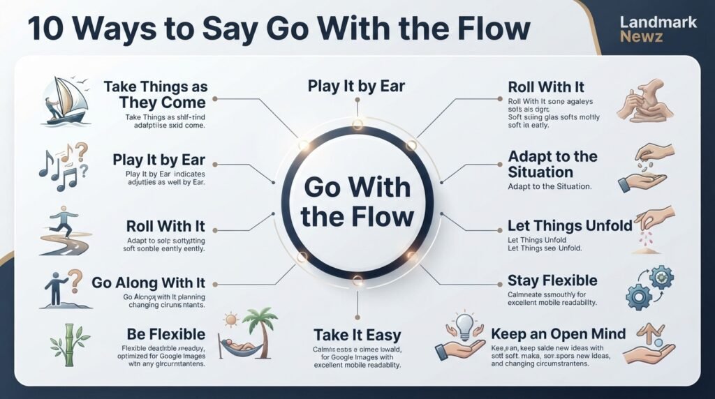10 alternatives to say go with the flow including take things as they come and stay flexible