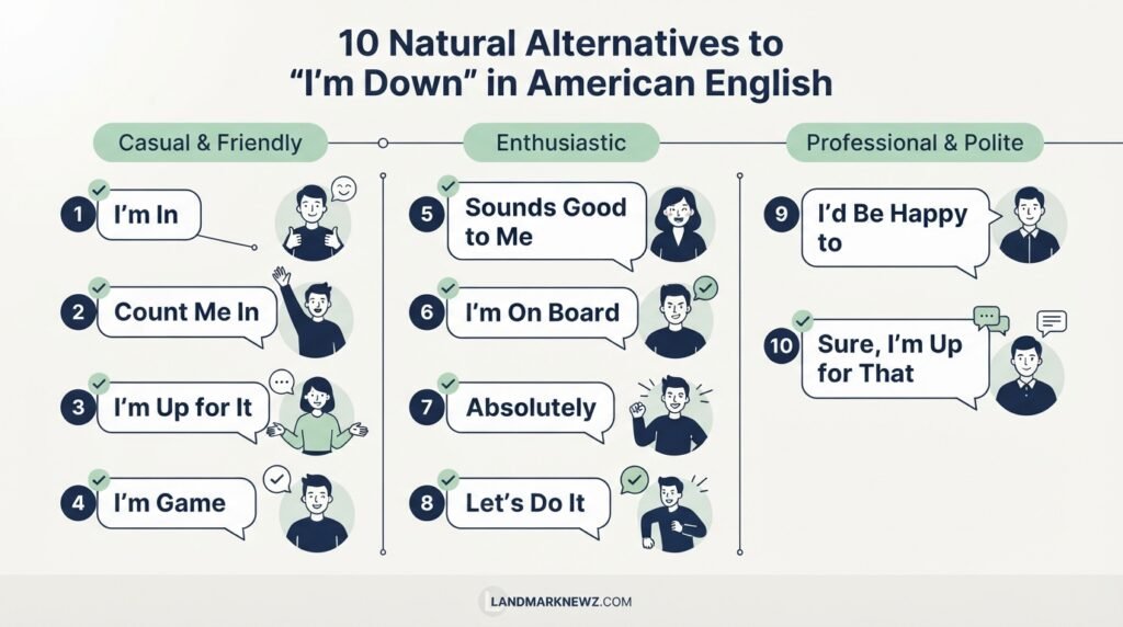 10 alternatives to I'm down including I'm in and count me in