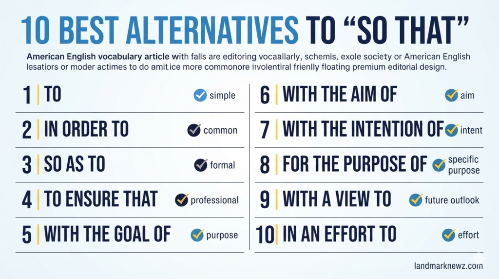 10 alternatives to so that including to, in order to, so as to, and to ensure that