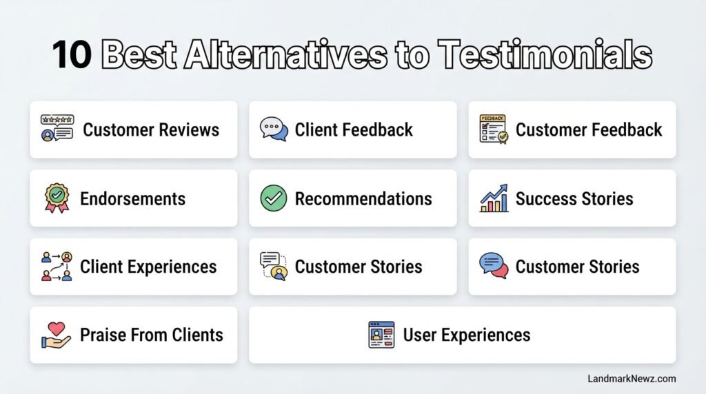 10 alternatives to testimonials including customer reviews, client feedback, and success stories
