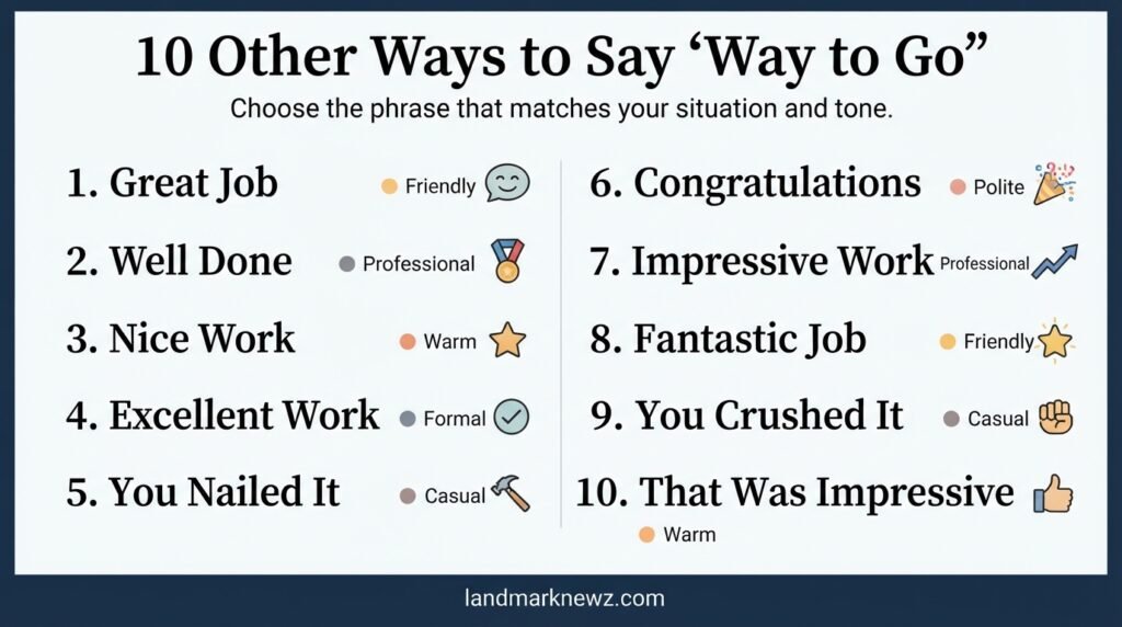 10 alternatives to way to go including great job well done and nice work