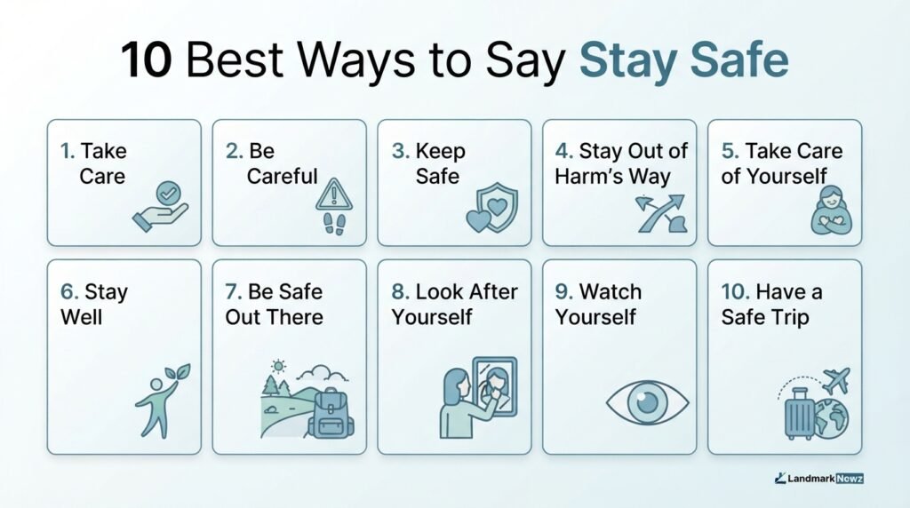 10 best ways to say stay safe including take care, be careful, and have a safe trip
