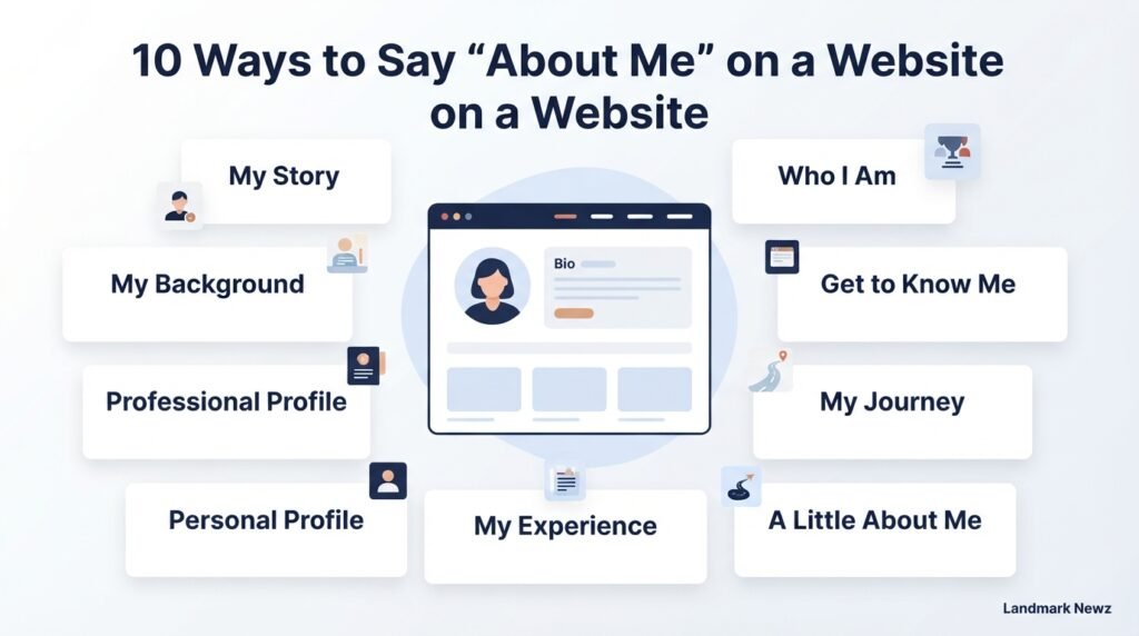 10 ways to say About Me on a website including My Story, Who I Am, and My Background
