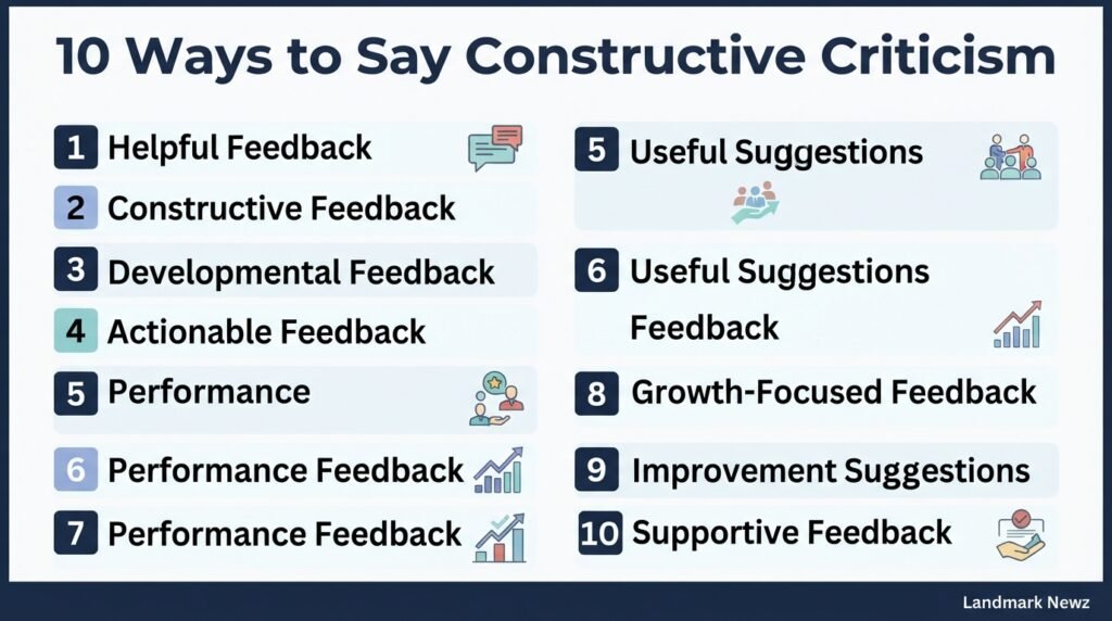 10 ways to say constructive criticism including helpful feedback and actionable feedback