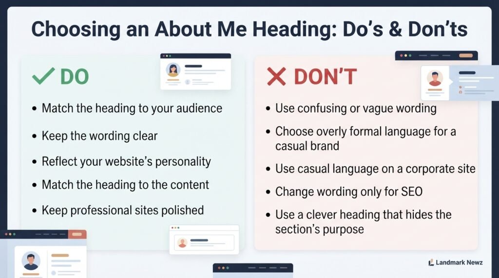 Do’s and don’ts for choosing an About Me heading on a website