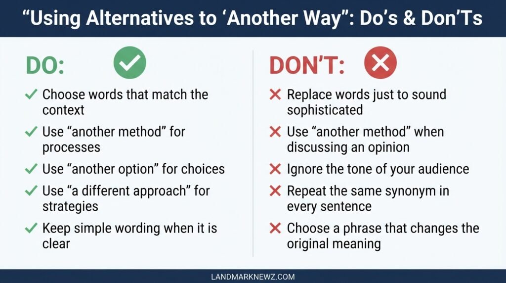 Dos and don'ts for choosing alternatives to another way in English