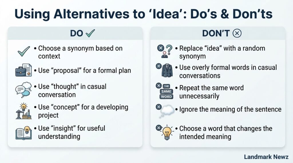 Dos and don'ts for choosing the right alternative to idea in writing
