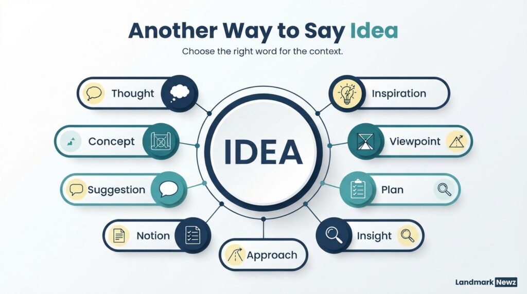Another way to say idea with synonyms such as thought, concept, suggestion, proposal, and insight