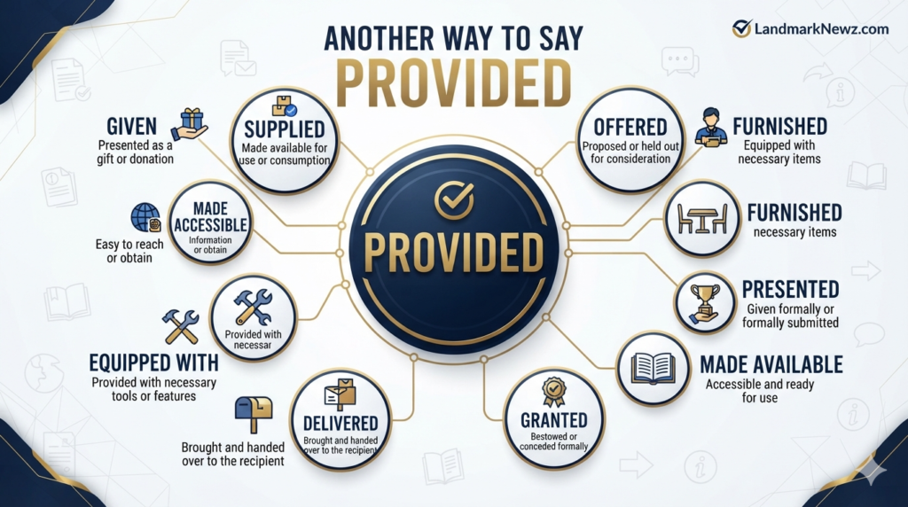 Infographic showing 10 alternatives for another way to say provided