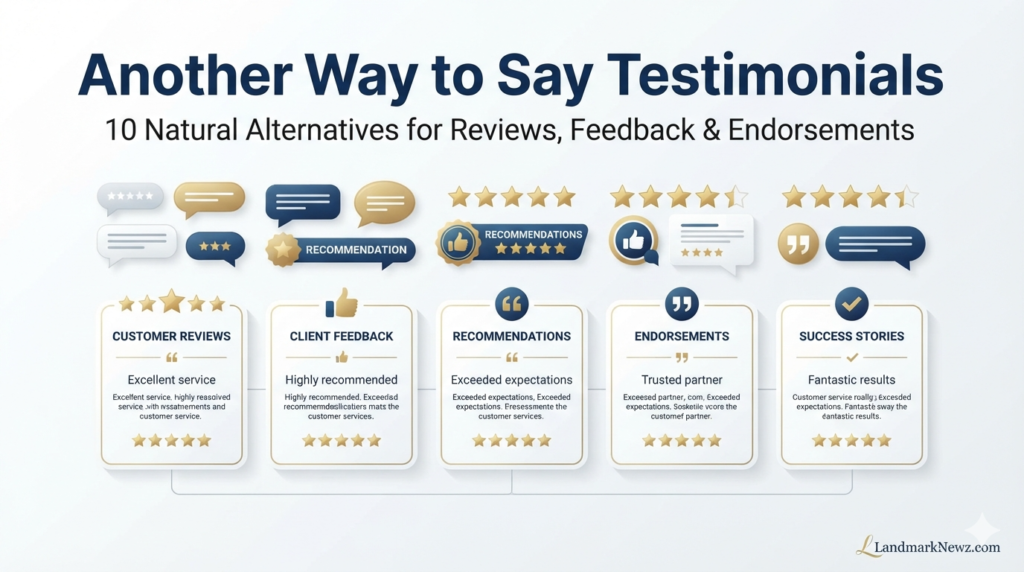 Another way to say testimonials with customer reviews, feedback, and endorsements
