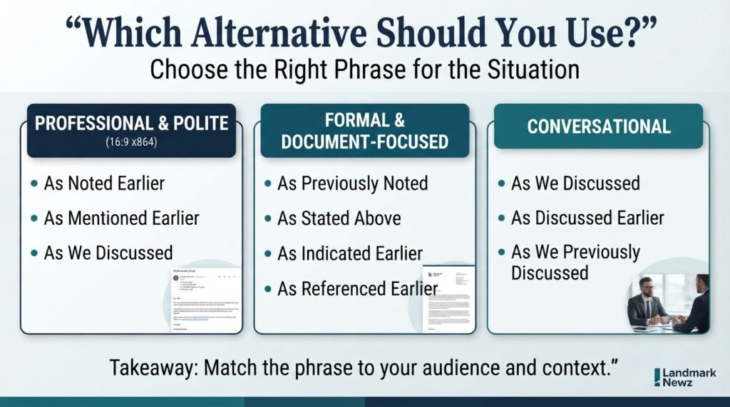 Comparison of professional and casual alternatives to as mentioned previously