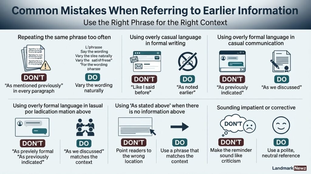 Dos and don'ts for using alternatives to as mentioned previously