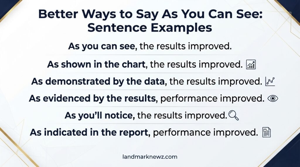 sentence examples showing different ways to say as you can see
