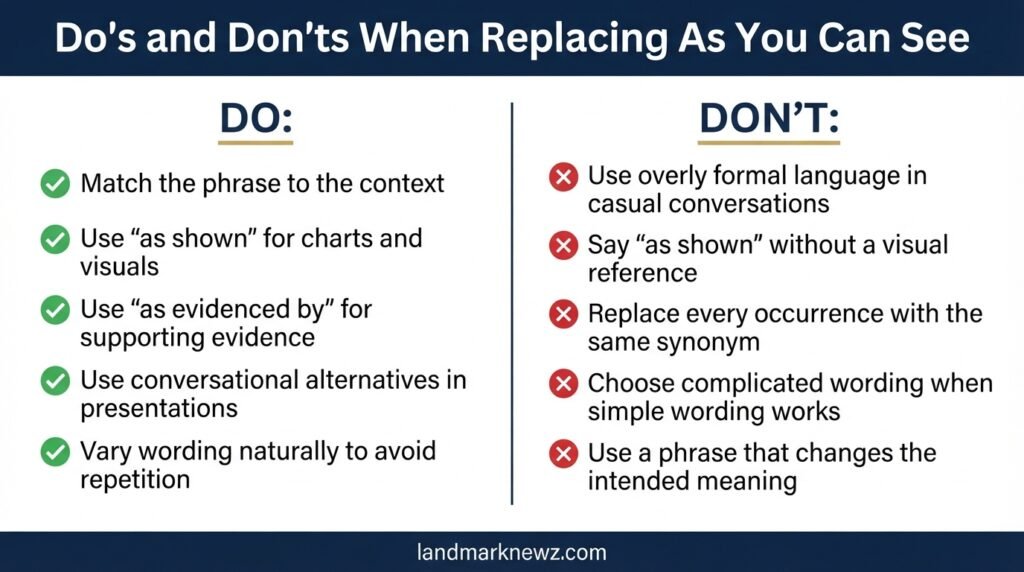 dos and don'ts for using alternatives to as you can see