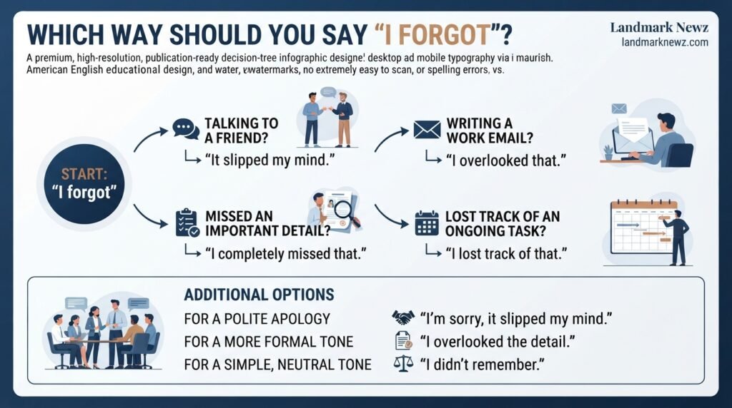 Best alternative to I forgot for professional, casual, polite, and formal situations