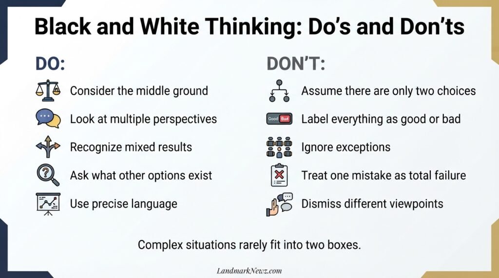 Black and white thinking do’s and don’ts for recognizing balanced perspectives and avoiding extreme judgments