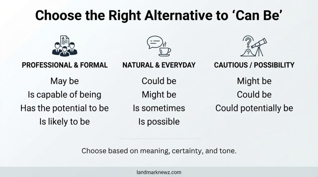 Formal and casual alternatives to can be compared by tone