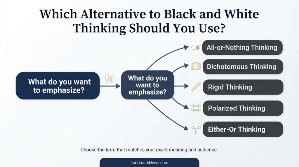 Decision guide for choosing the right alternative to black and white thinking based on context and meaning