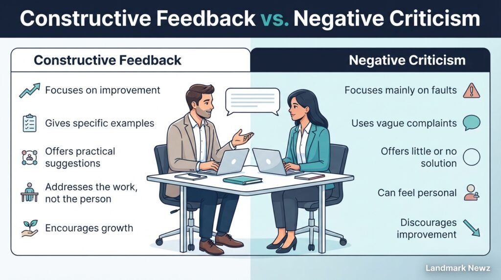 Difference between constructive feedback and negative criticism in professional communication