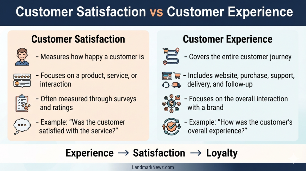 Customer satisfaction vs customer experience comparison infographic