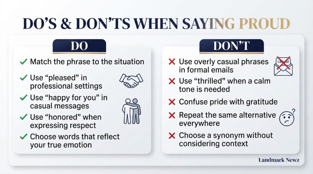 Do’s and don’ts for choosing alternatives to the word proud