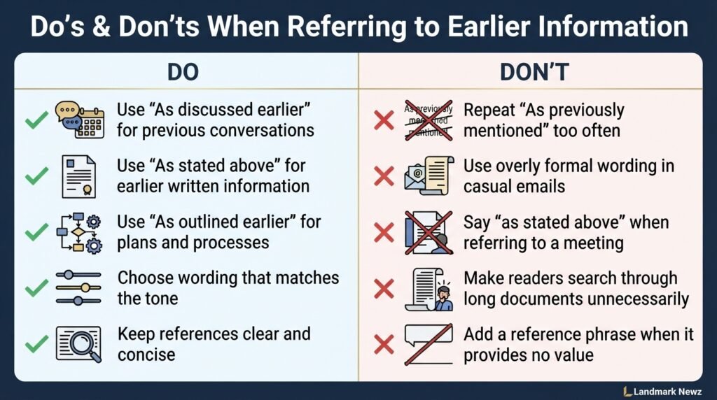 Do’s and don’ts for using alternatives to as previously mentioned