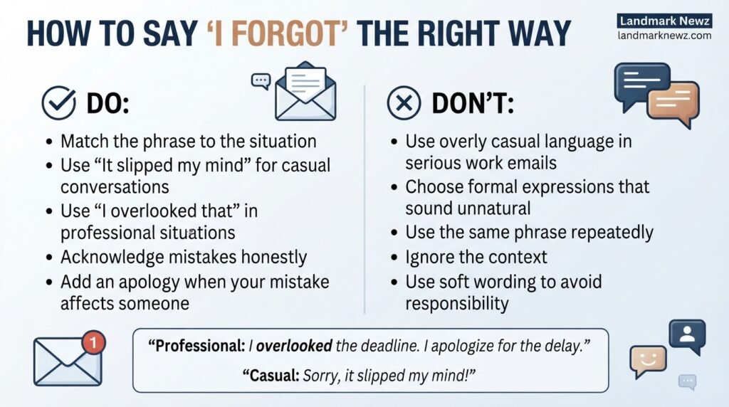 Dos and don'ts for using alternatives to I forgot in conversation and emails