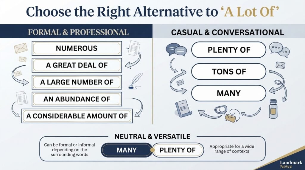 Formal and casual alternatives to a lot of in English
