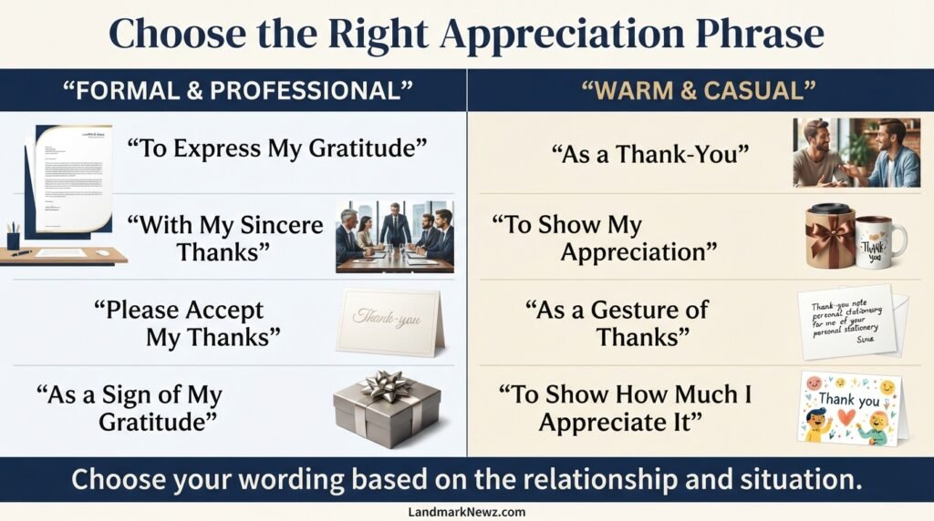 formal and casual alternatives to as a token of my appreciation