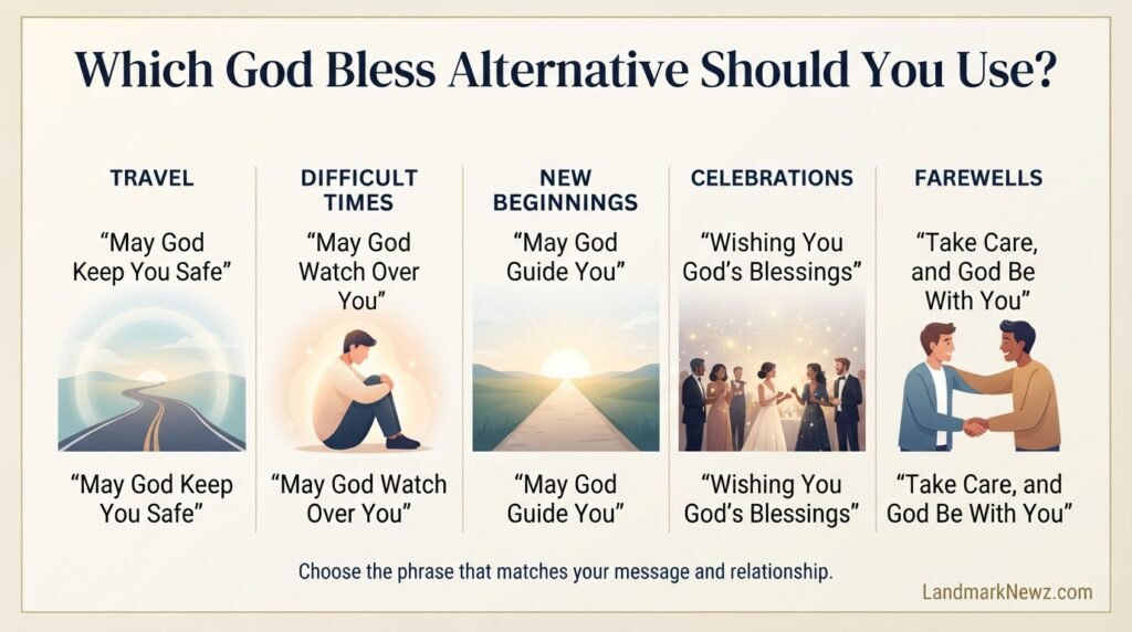 God bless alternatives for travel, difficult times, celebrations, new beginnings, and farewells