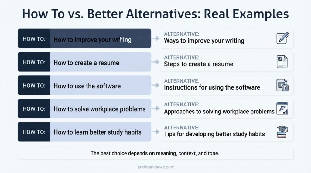 How to alternatives with real examples using ways to, steps to, instructions for, and tips for