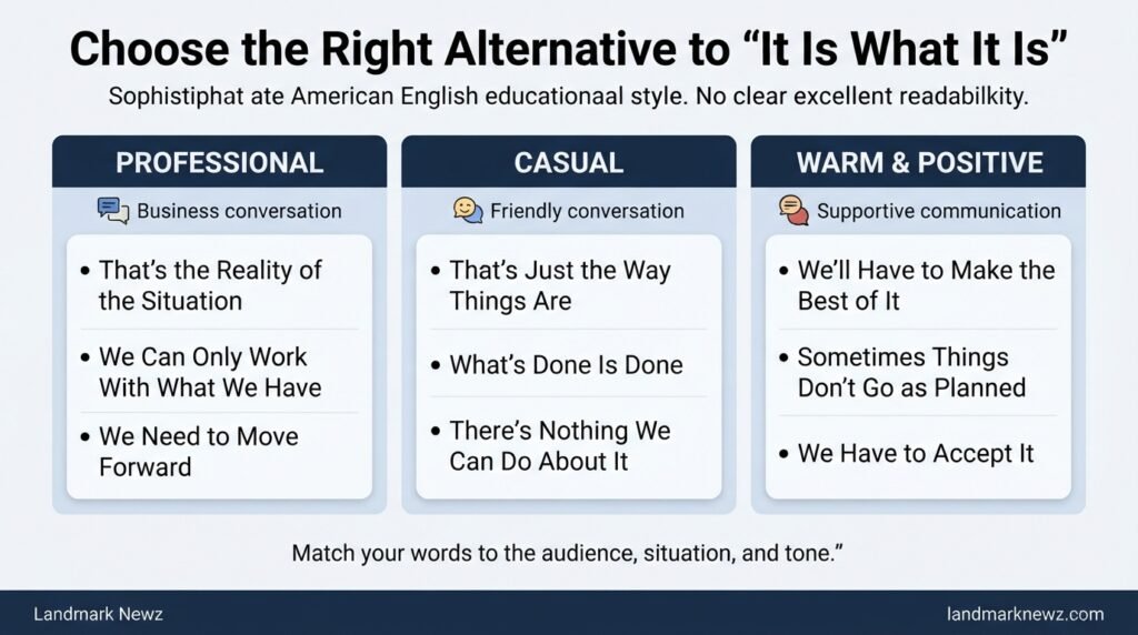 Professional and casual alternatives to it is what it is by tone