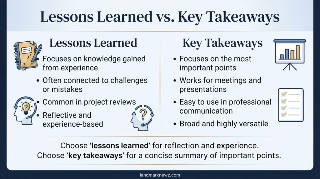 Difference between lessons learned and key takeaways