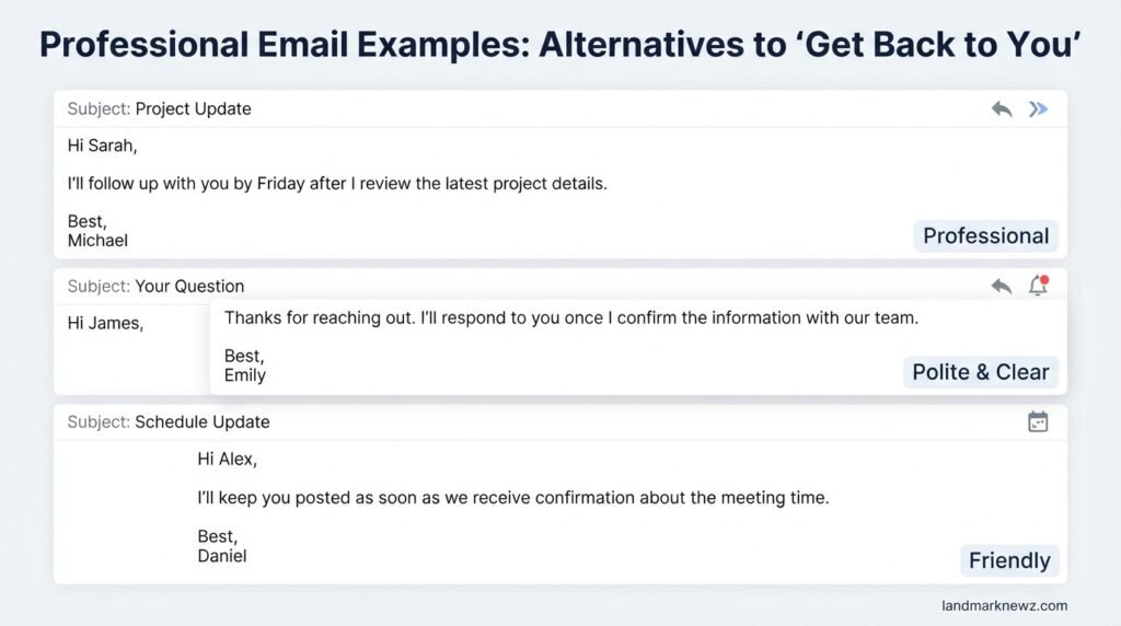 Professional email examples using alternatives to get back to you