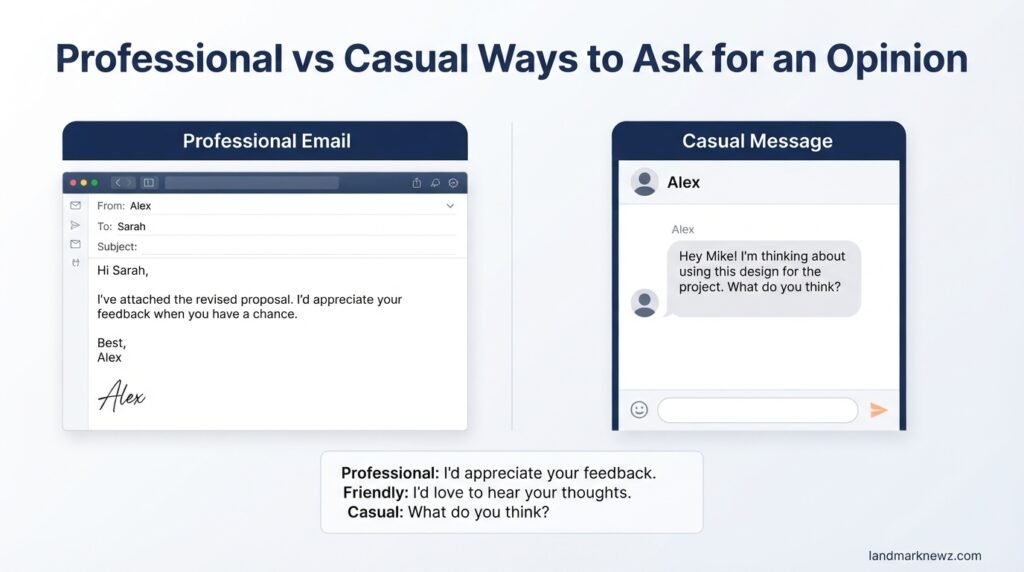 Professional and casual examples of how to ask for someone’s opinion