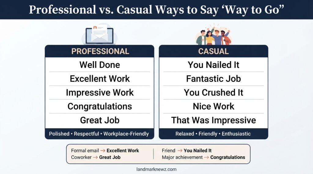 Professional and casual alternatives to way to go comparison