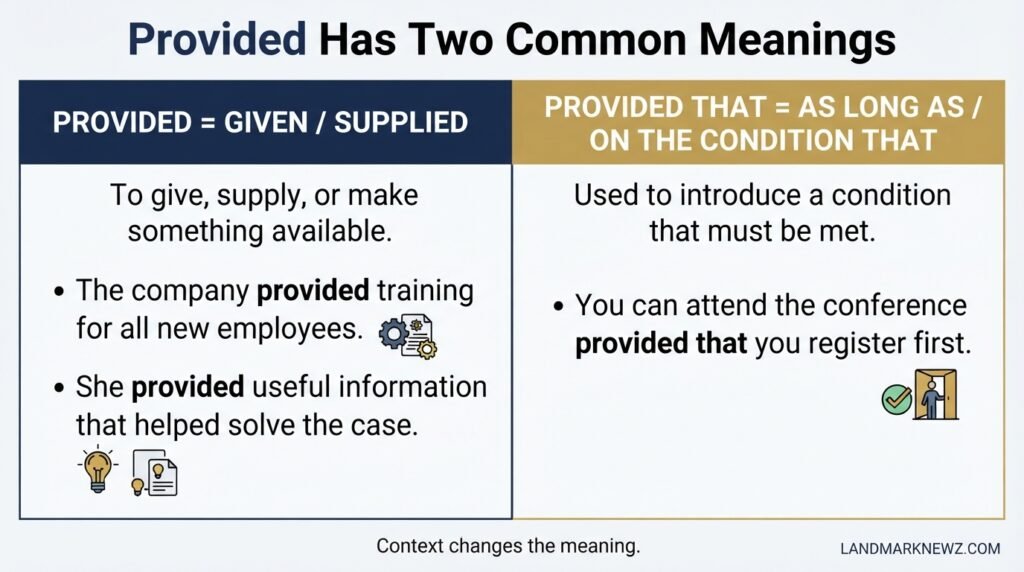 Infographic explaining the difference between provided and provided that