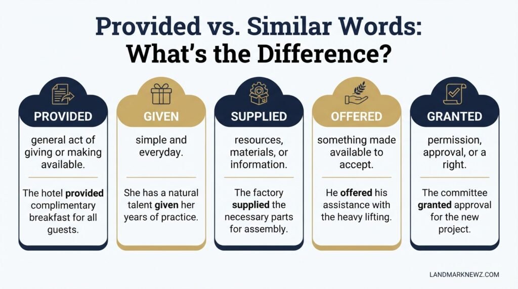 Comparison of provided given supplied offered and granted