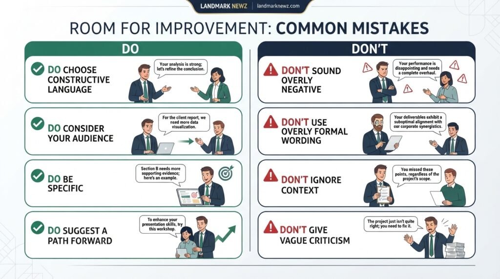 Do's and don'ts for using room for improvement alternatives in professional feedback