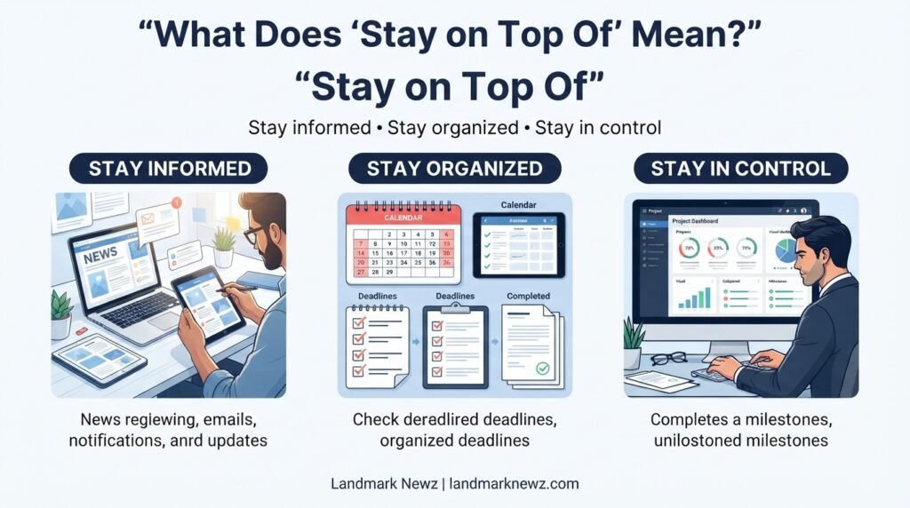 Meaning of stay on top of showing informed organized and in control